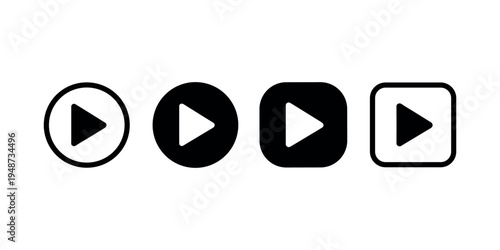 Four black play button on white background black and white media playback symbols