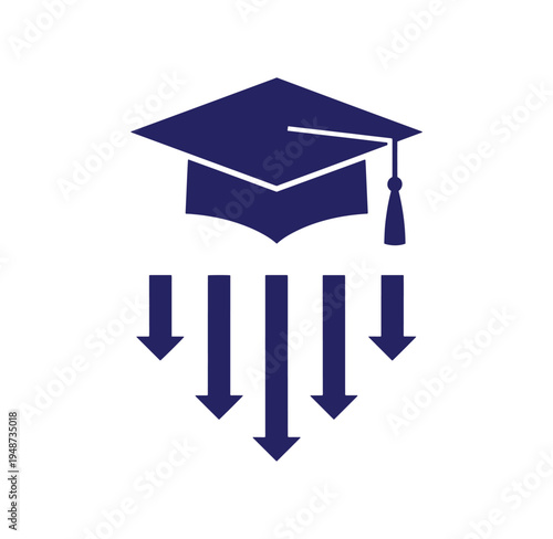 Graduation cap with downward arrows indicating knowledge sharing or educational impact