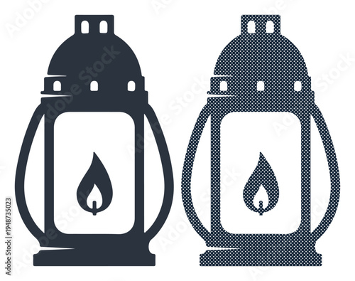 Two memorial lanterns with glowing flames on a white background, symbolizing remembrance and tradition.