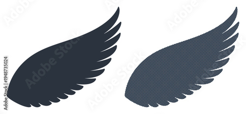 Two stylized wings, one dark blue, one lighter blue, isolated on a white background.