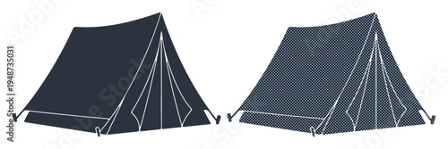 Two classic canvas tents pitched outdoors on a white background