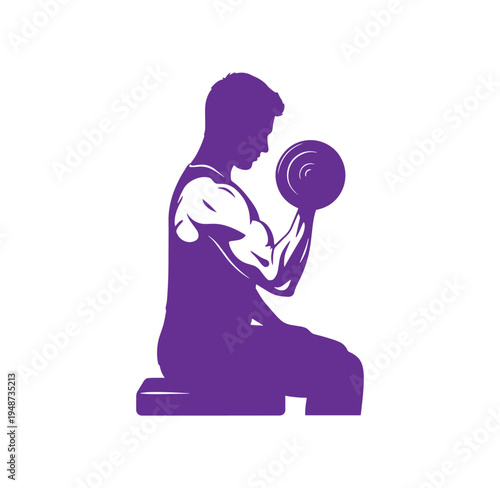 Man sitting and lifting dumbbell weight in gym  fitness and exercise concept