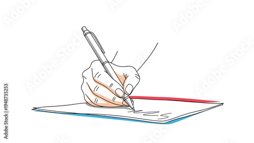 Close up of a hand holding a silver pen while writing a signature or note on a white piece of paper for documentation.