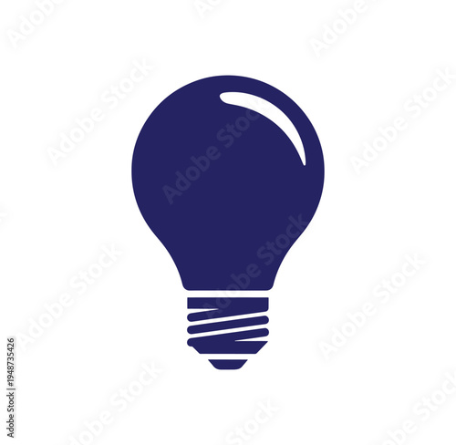 Navy blue light bulb icon with white highlight on transparent background