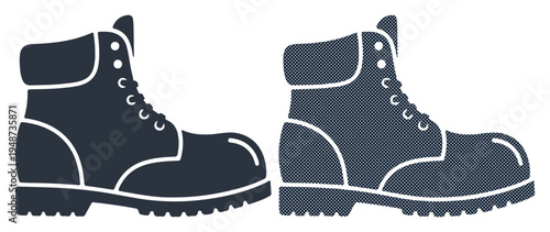 Rugged work boots shown in contrasting dark and light blue hues