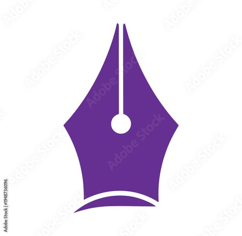 Purple pen nib icon symbol for writing and drawing tools  office supplies