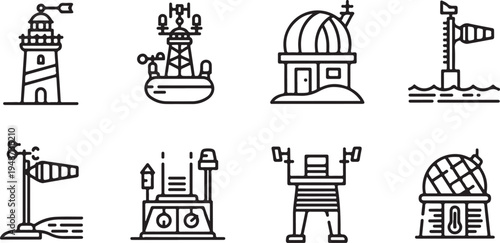Illustrations of various scientific and navigational structures and tools Vector