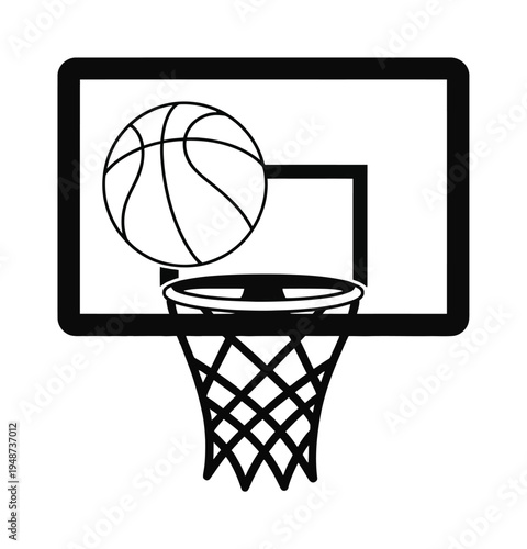 Simple Black and White of a Basketball Going Through a Hoop