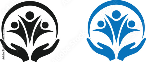 People care in hand simple logo black and blue versions on transparent background showing community and support
