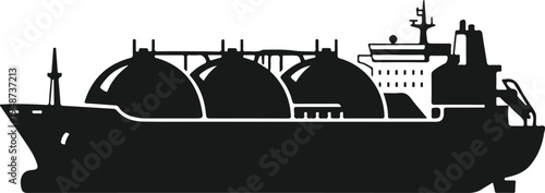 Silhouette of massive liquefied natural gas carrier ship with spherical storage tanks for energy transport and logistics
