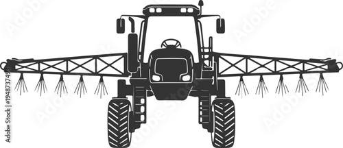Tractor sprayer silhouette front view agricultural machinery for crop protection and industrial farming equipment display