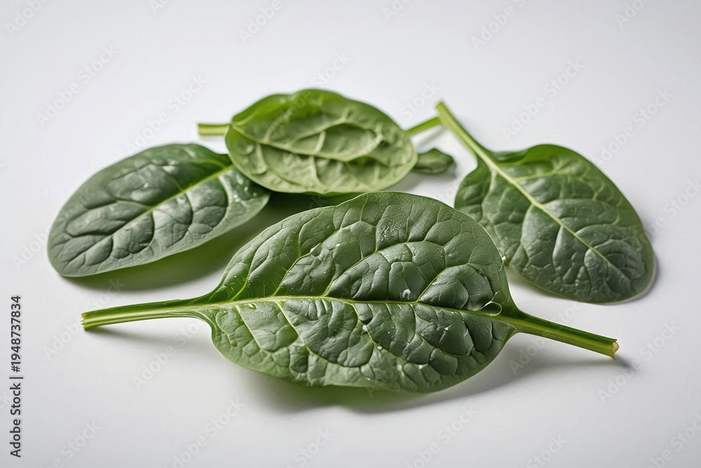 Obraz premium There Three Green Leaves White Surface