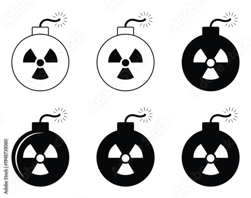 Six Bombs with Radiation Symbol, Black and White