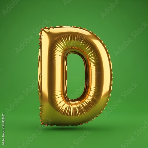 Golden Foil Balloon Letter D on Green Background