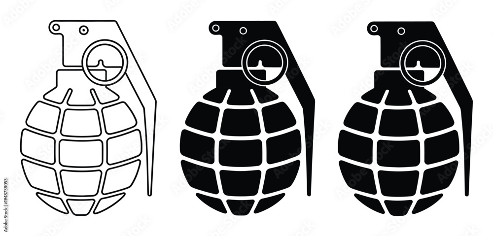 Obraz premium Three Grenade Outline, Solid Black, and Silhouette