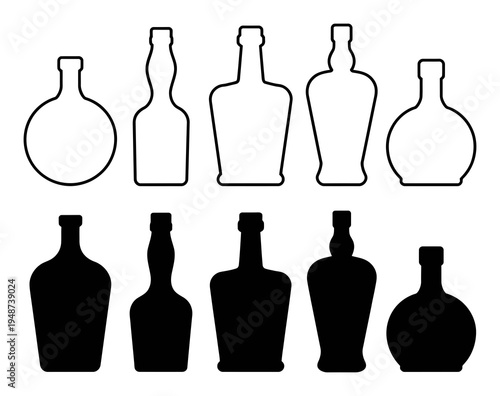 Bottle Silhouette Vector Illustration Set