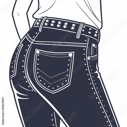 Woman wearing studded jeans from the back