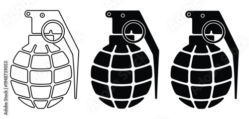 Three Grenade Outline, Solid Black, and Silhouette