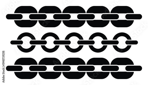 Three Styles of Black Chain Links on White Background