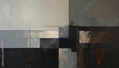 wall, architecture, interior, metal, urban, steel, design, room, frame, painting, modern, art, oil, art, artist, interesting, dark, gray, black, beige, blue, blocks, lines, geometric, museum, paint, g