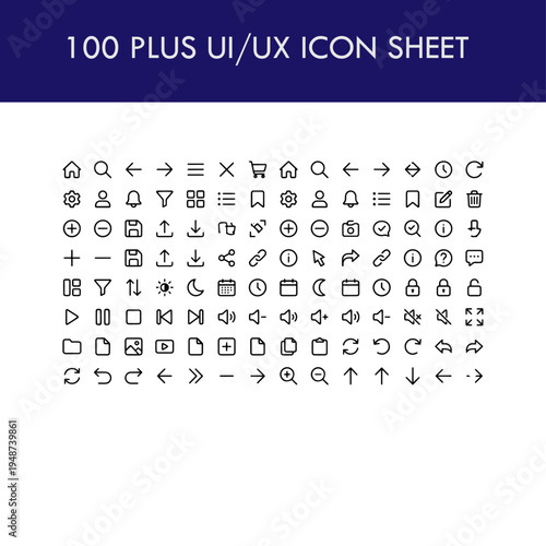 100 PLUS UI UX ICON SHEET- MINIMALIST ICON DESIGN