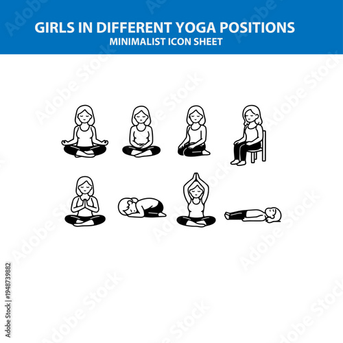 Girls in Different Yoga Positions Icon Sheet-2