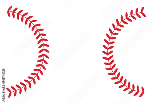 Red Baseball Stitching on White Background