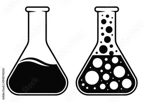 Two Flasks: One with Liquid, One with Bubbles and Liquid