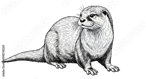 Hand Drawn Otter Illustration in Black and White