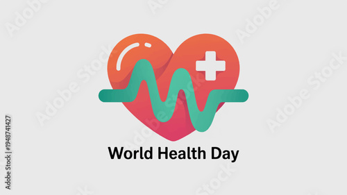 World health day medical symbol with heart and cross health awareness concept