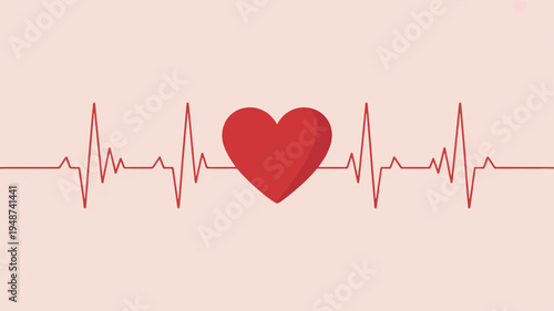Heart rate monitor with red heartbeat line and heart symbol on light pink background medical concept