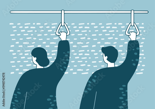 電車のつり革をもつ男女 ゆるミニマルな線画イラスト