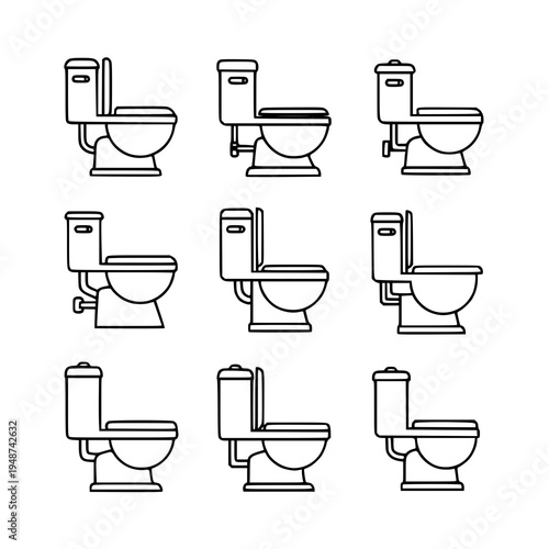Side view WC toilet outline icon vector set restroom symbol EPS10 isolated on white