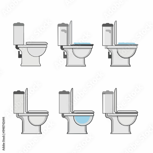 Minimal WC toilet side view outline vector icon set EPS10 isolated on white