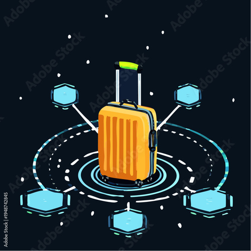Orange Suitcase with Wheels for Travel and Vacation.