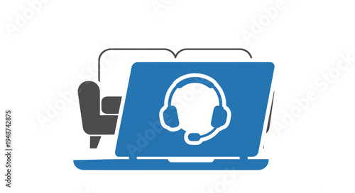 Remote Customer Support and Home Office Concept Vector Illustration with Laptop, Headset, and Sofa