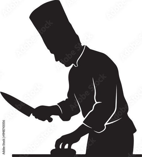 Black Silhouette of a Professional Chef Preparing Food with a Knife