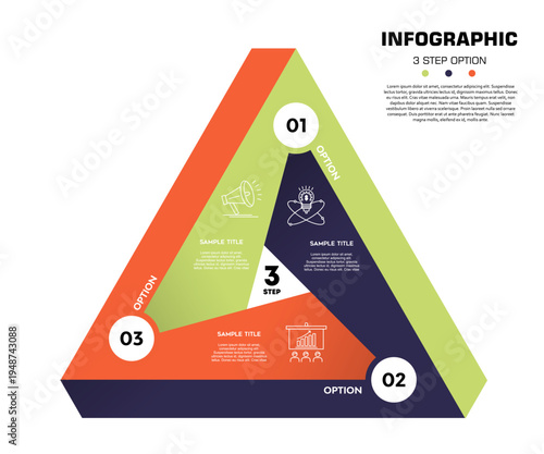 3 step options Infographic elements triangle design template. Business presentation, Banner, Poster, Brochure and Strategy. Vector editable illustration.