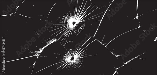 Shattered broken glass crack pattern black background impact fracture texture