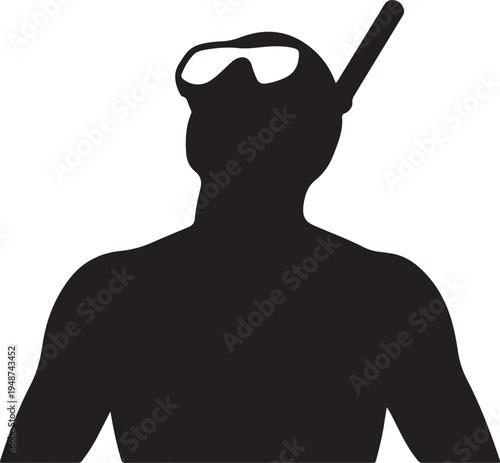 Silhouette of a Scuba Diver with Mask and Snorkel on White Background