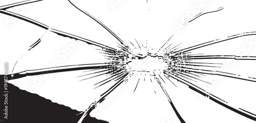 Broken glass bullet hole crack impact shattered window texture illustration