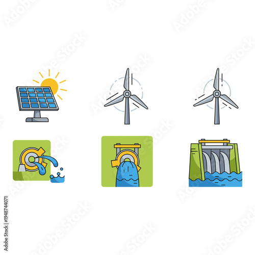 Set of 6 renewable energy icons vector