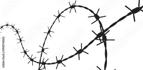 Curved barbed wire line isolated on white background security barrier vector element