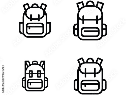 Travel backpack outline icon set with camping hiking and adventure bag symbols