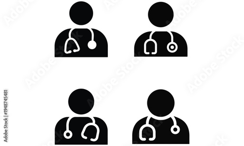 Doctor and medical professional silhouette icons with stethoscope healthcare worker symbols
