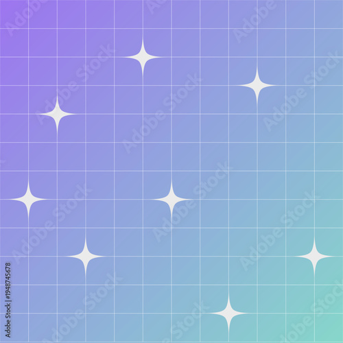 Purple and Teal Gradient Background with White Grid and Sparkles