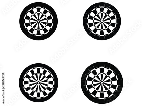 Dartboard target game outline icon set with dart sport competition symbols