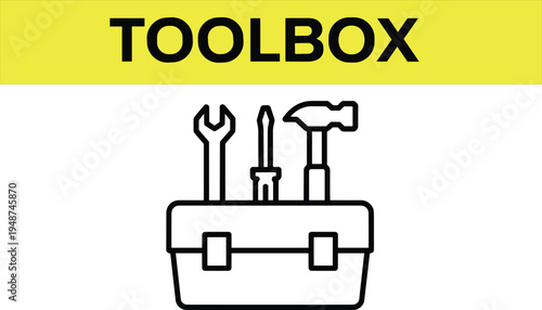 Toolbox Icon with Hammer Screwdriver and Wrench on White Background Keywords: toolbox, tool, box, container, storage, tools