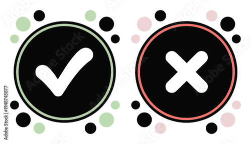 Checkmark and Cross with Decorative Bubbles