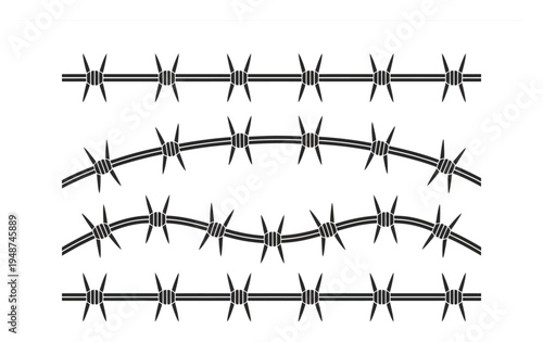 Collection of Barbed Wire on White Background
